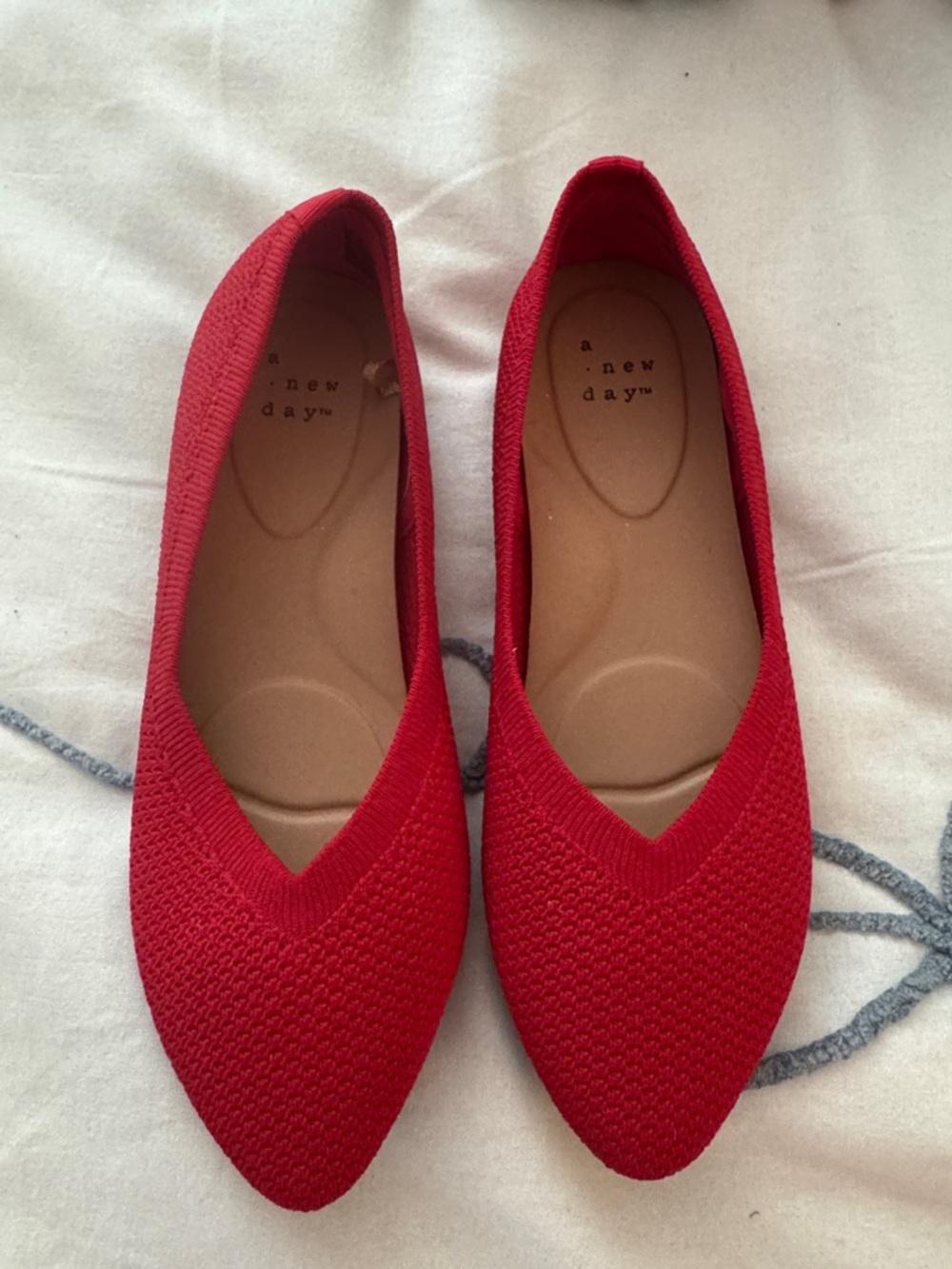 a new day Bright Red Knit Pointed Flats